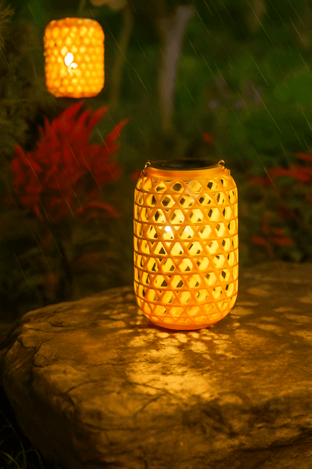 ランタン 太陽光発電式竹編み風吊り下げ型防水提灯