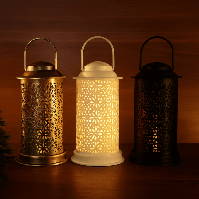 ランタン 花柄透かし彫り電池式小型提灯ランタン